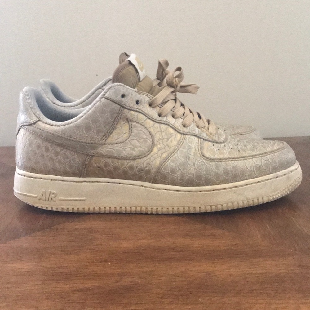 Air Force 1s Size 8.5 snake skin gold level 8